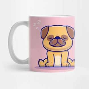 Cute Pug Dog Sitting And Sleeping Cartoon Mug